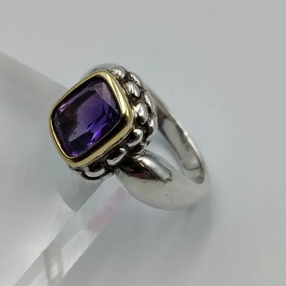 Lorenzo Sterling Silver 925 18K Gold Accent Amethyst Cocktail Ring Sz 7